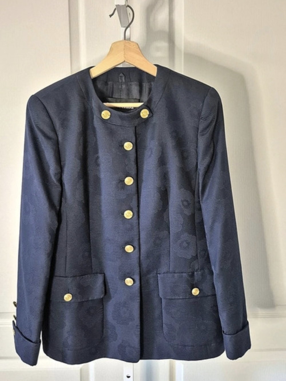Louis Féraud Embossed Floral Blazer Blue Size 10